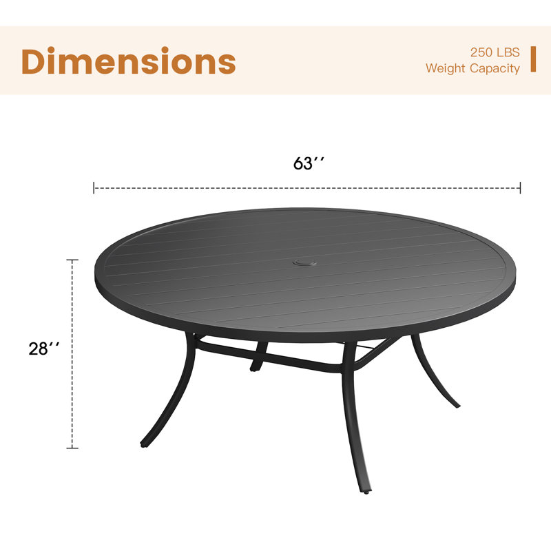 63" Patio Round Dining Table, Black