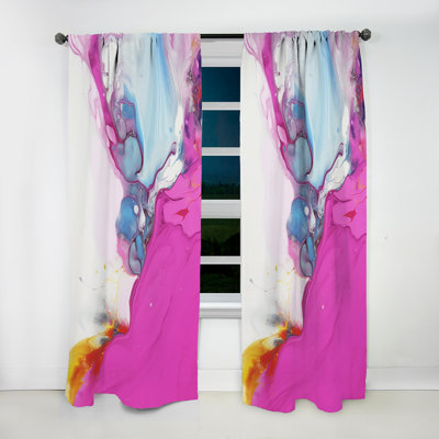 Fuchsia Pink And Light Blue Fluid Illusions IV - Abstract Room Darkening Curtain - 1 Panels