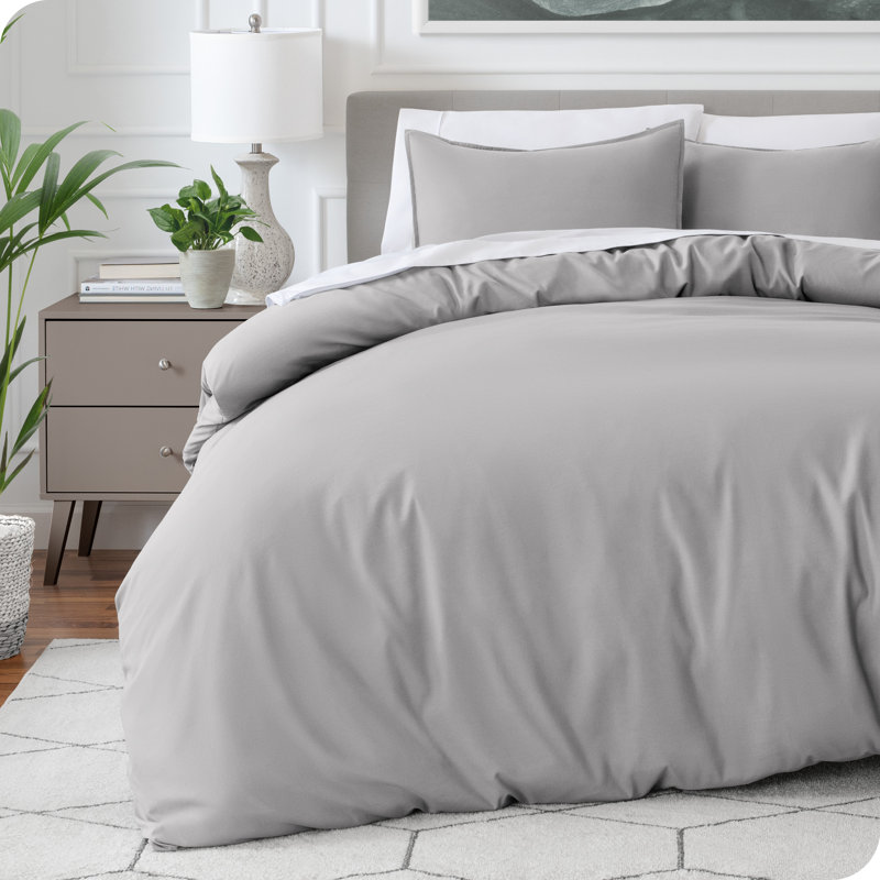 Ensemble de housse de couette en microfibre délavée, Gris clair, Housse de couette très grand et 2 très grandes t