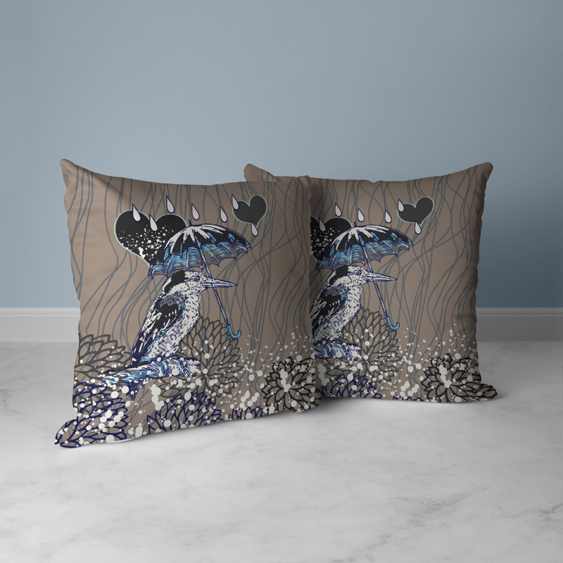 Coussin décoratif réversible Bird / Umbrella, H 16 po x l 16 po, Noir / gris