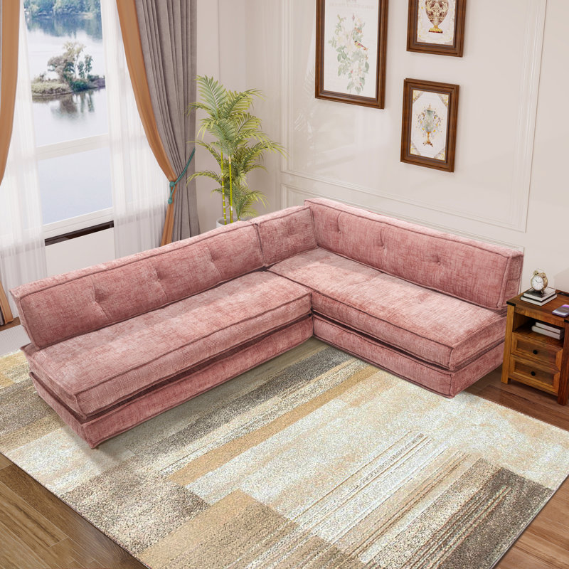 Ensemble de canapé-lit Bonon, Chenille rose