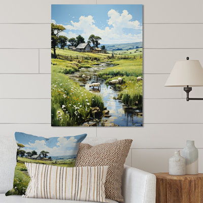 «Countryside Sheep in Pasture», reproduction sur cadre non encadrée