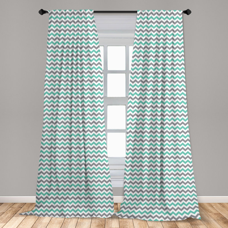 Chevron Semi-Sheer Rod Pocket Curtain Panels, 28" W x 84" L, Blue/Gray