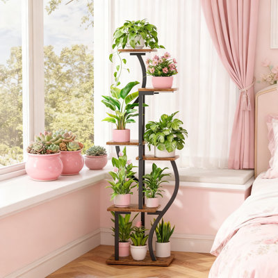6-Tier Indoor Plant Stand With Adjustable Grow Lights, Tall Metal Flower Display Shelf For Multiple Plants In Living Room, Garden, Patio, And Home Decor