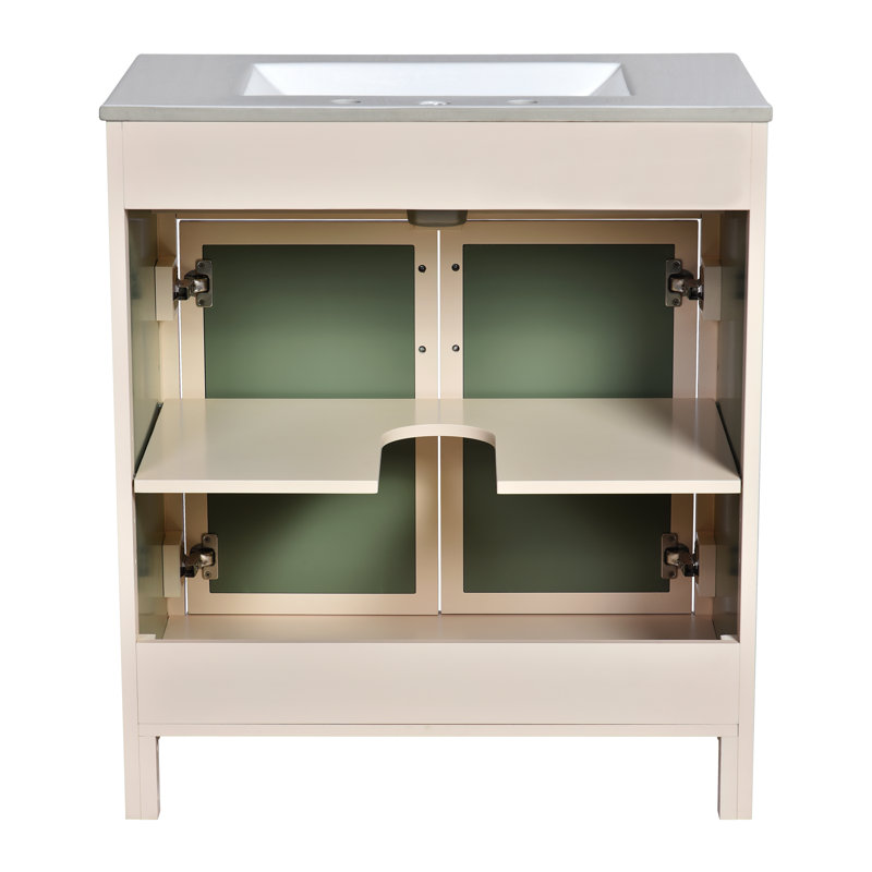 Meuble-lavabo autoportant de 30 po avec lavabo en céramique et tablette réglable, structure en bois massif