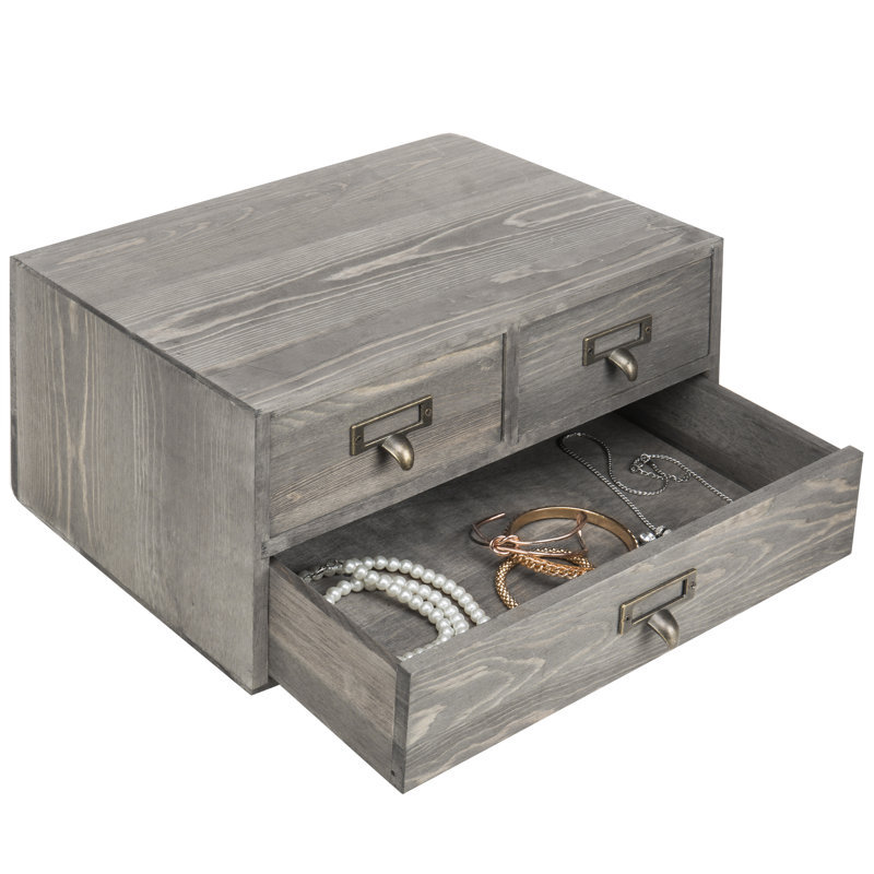 Solid Wood Stackable Vintage 3-Drawer Desktop Storage Desk Organiser with Drawers, Grey