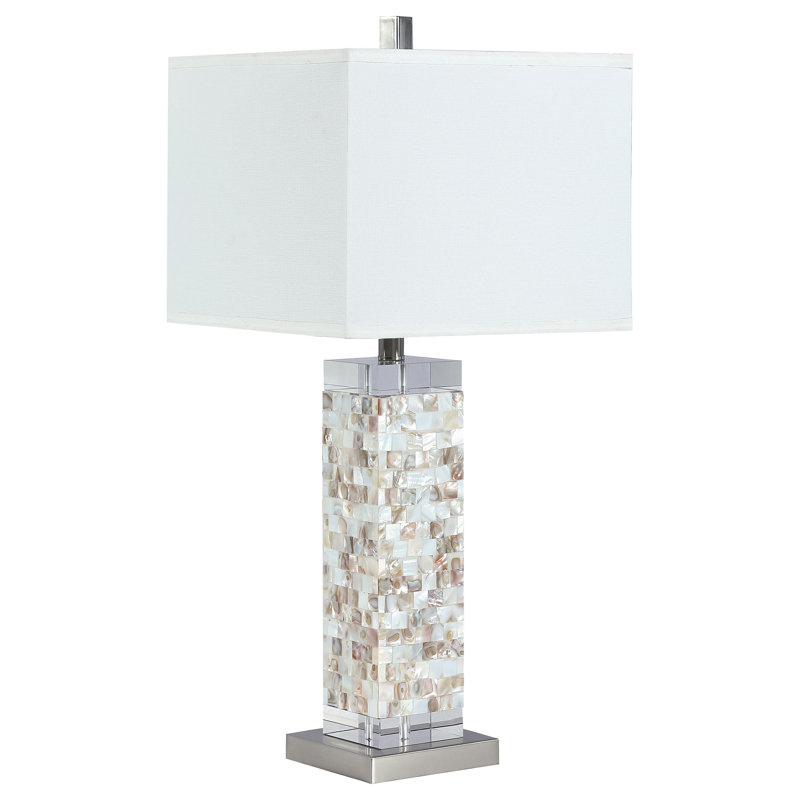 Capiz 29-Inch Square Shade Mother Of Pearl Table Lamp Silver