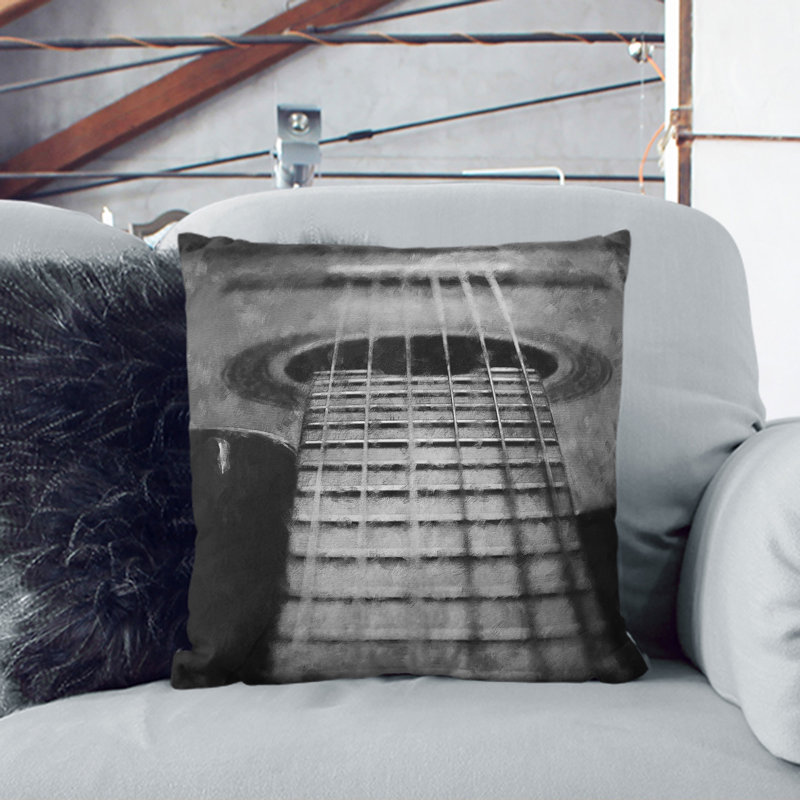 Acoustic Guitar Vol.1 Square Throw Cushion, Black, 40cm H x 40cm W x 15cm D