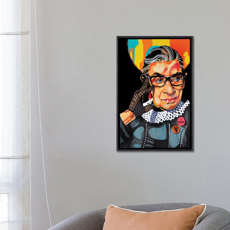 Ruth Bader Ginsburg - impression d'art graphique, H 26 po x l 18 po x 1,5 po, Toile avec cadre noir patiné, Pas de tapis