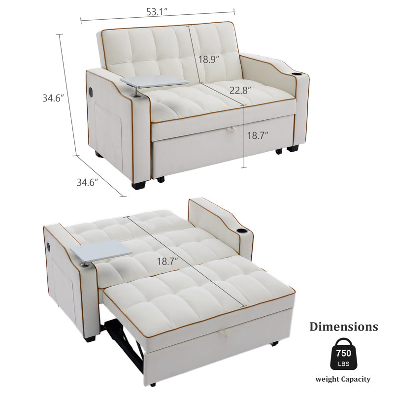 Multi-functional Tufted Back And Cushions Upholstered Convertible Velvet Loveseat Futon Sleeper Sofa W/pullout Sofa Bed