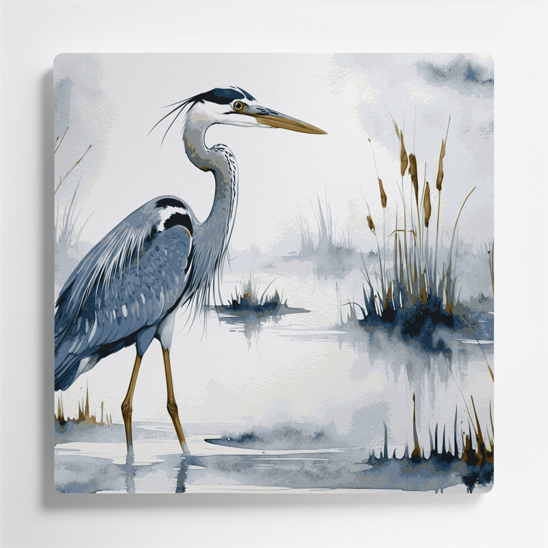«Birds Great Blue Heron», art mural en métal gris, H 16 po x l 16 po