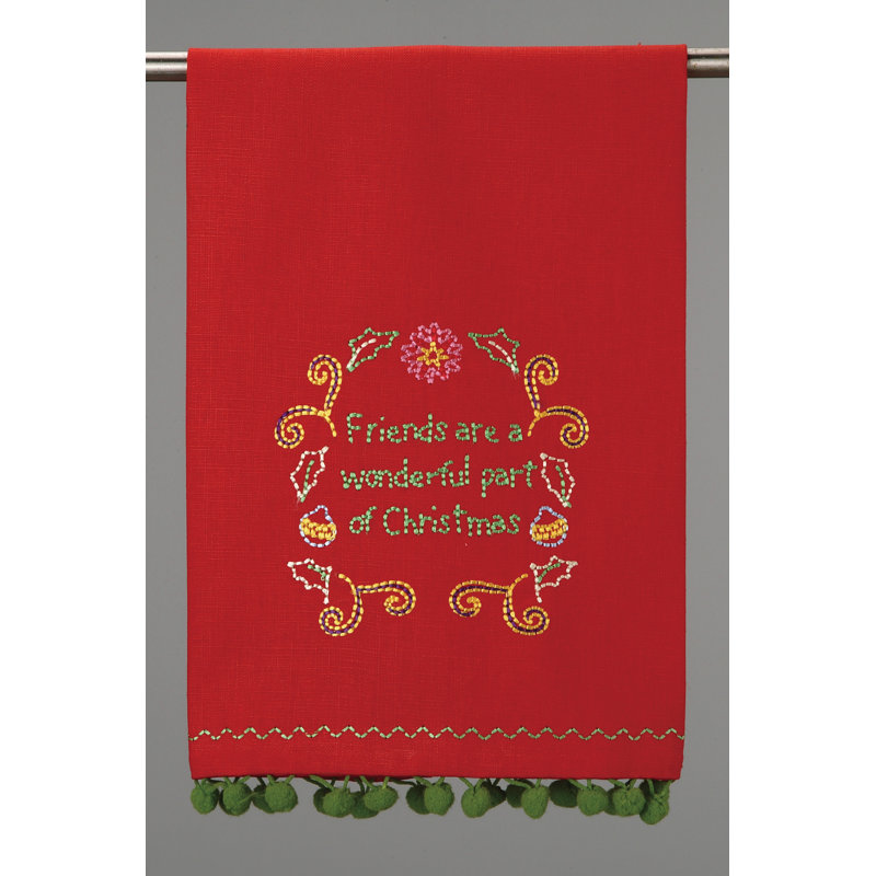 Wonderful Part Pom Pom Embroidered Cotton Tea Towel