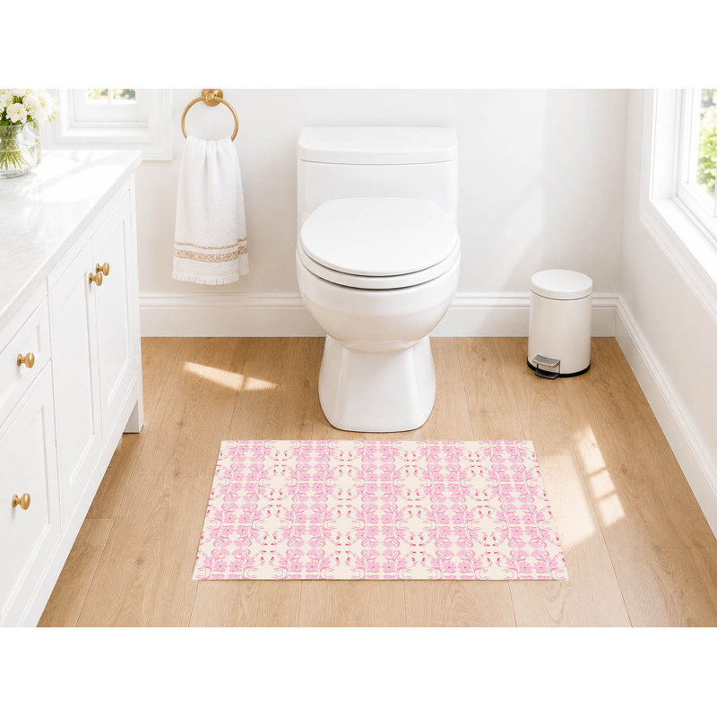 Tapis de toilette rectangulaire antidérapant et absorbant Groovy Flowers, Single- 34" L x 21" W, Pink