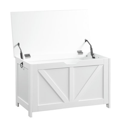 White Entryway Bench, Easy Assembly, Large Interior, U - Shaped Pull, Supports 300 Lb Storage Spacious Storage, Retro Appeal, 2 Hinges, Quick Multi Use Option