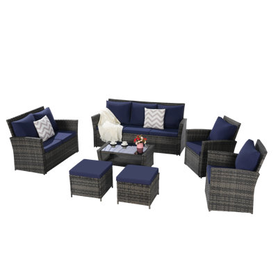 Stylish 9-seater 7 Pcs Patio Dining Set With Cushions