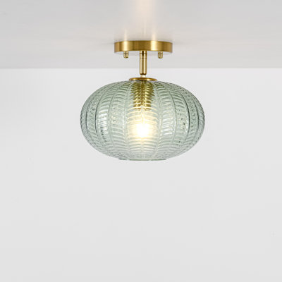 1-Light Modern Ribbed Glass Shade Flush Mount