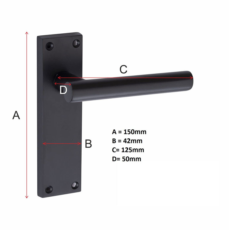  1 Pair T-Bar Lever Backplate Door Handle Matt Black Finish - 150mm x 40mm