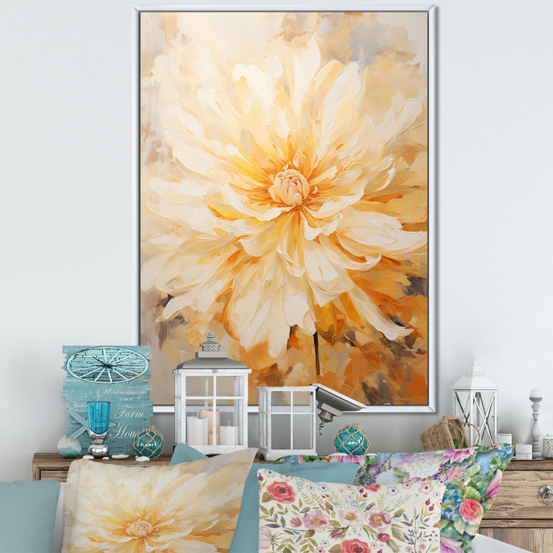 «Peach Marigold Elegance Bouquet Still Life I», reproduction sur toile, Cadre flottant blanc, H 40 po x l 30 po x P 1,5 po