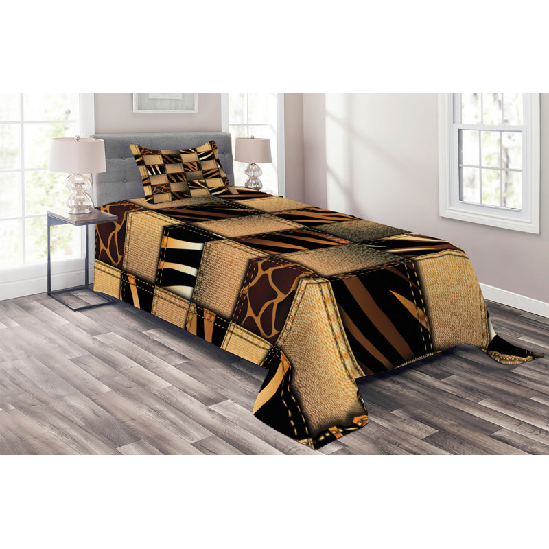 Twin Size White and Brown Quilted Bedspread Set