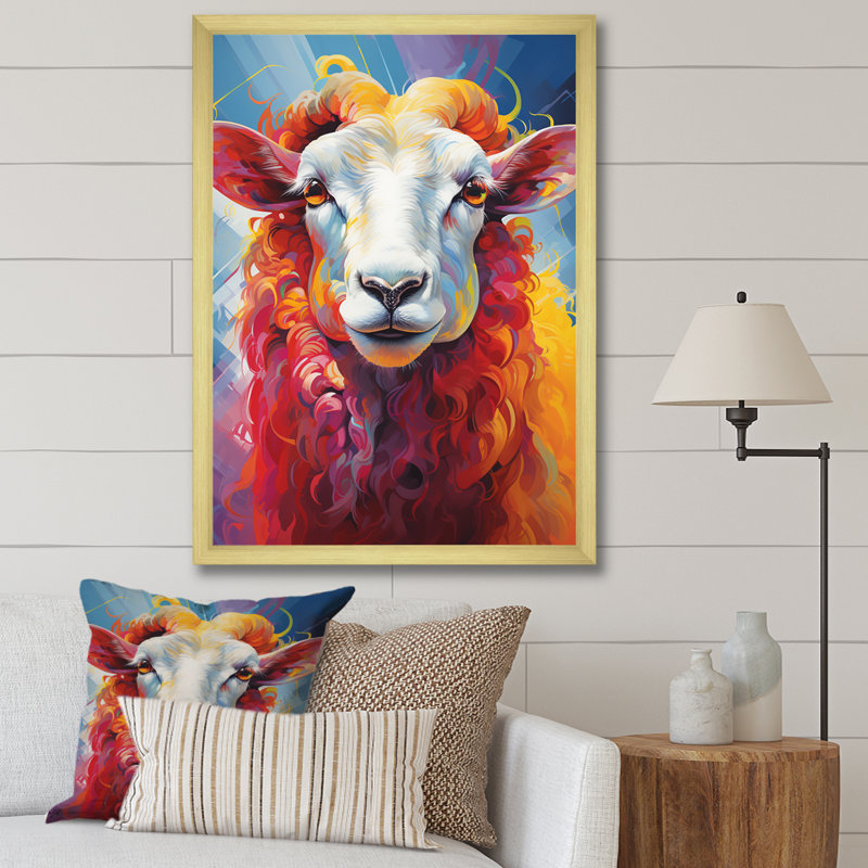 Popart Sheep Ewes I - reproduction sur toile, H 32 po x l 16 po x P 1 po, Encadrement doré