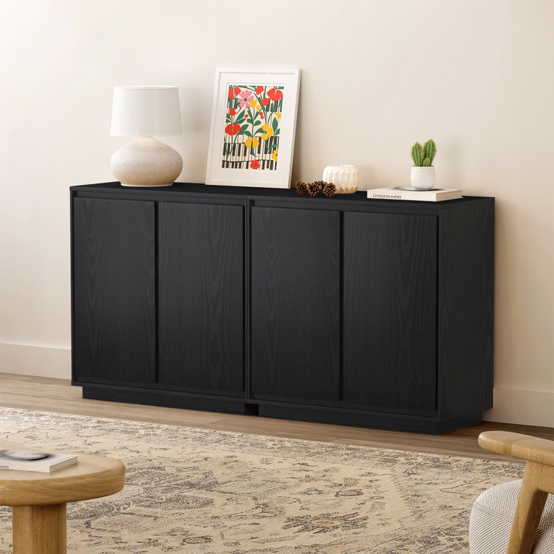 Buffet d'appoint avec tablettes réglables, Noir, 2