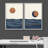 Sun And Moon " Abstract Sun Over Blue Watercolor Ocean Waves Modern Minimalist Landscape " 2 - Pieces-71660019-71660012