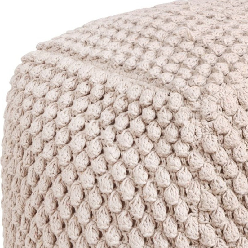 Aitana 18" Cotton Blend Pouf Ottoman, Ivory Cotton Blend