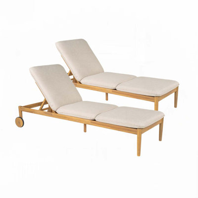 Outdoor Chaise Lounge with Wheels, Acacia Wood Frame