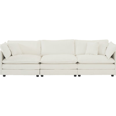 Elegant 3 Couch - Mid-Century Modern In Chenille For Living Room Furniture, White With 2 Armrest Pillows And 3 Toss