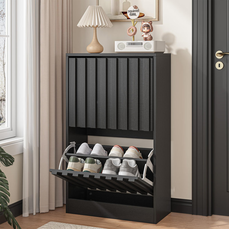 8 Pair Shoe Storage Cabinet, Black