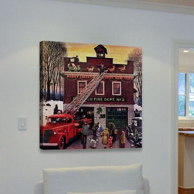 «Christmas at the Fire Station» par Stevan Dohanos, reproduction d'art sur toile tendue