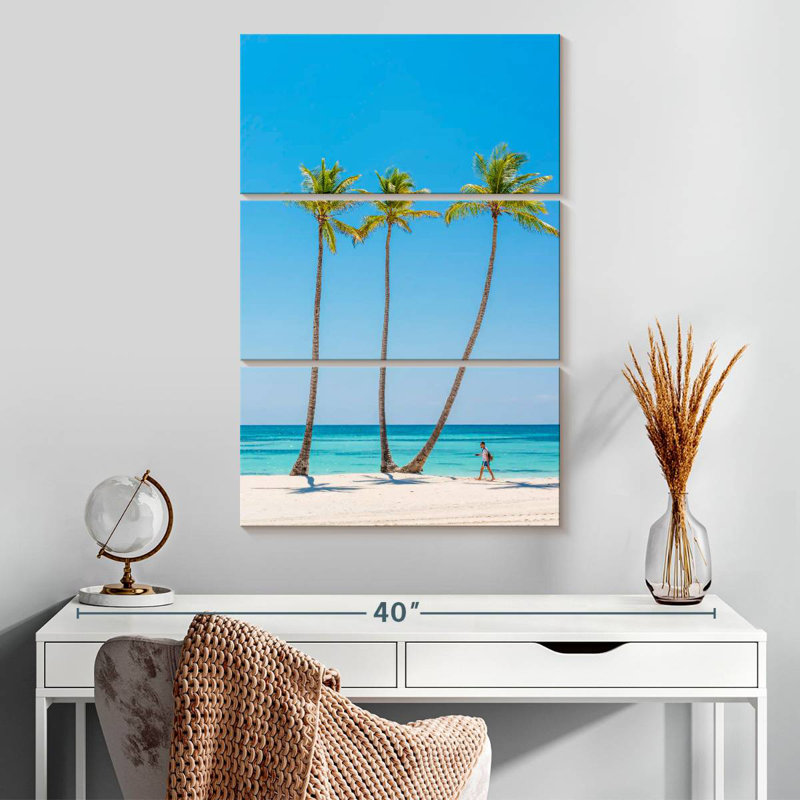 Trois palmiers de plage, H 32 po x l 20 po