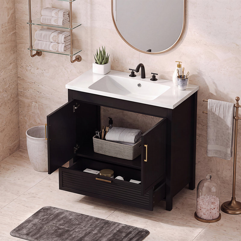Meuble-lavabo autoportant avec comptoir en résine et portes à fermeture en douceur