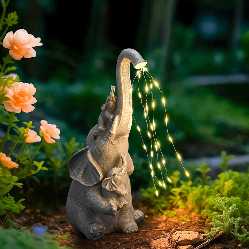 Statue de jardin solaire éléphant avec lumières DEL constantes