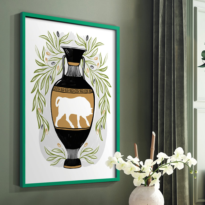 «Greek Vases IV», reproduction encadrée - bois massif, Vert, H 10 po x l 8 po