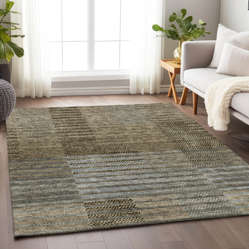 Tapis taupe Prisco lavable à la machine de qualité supérieure, Rectangle 9 pi x 12 pi