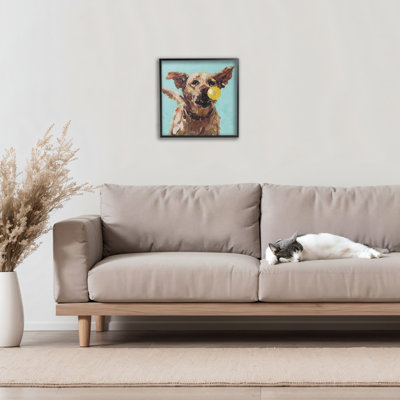 Dog Playing with Ball Framed Giclee, design by Studio Bautista