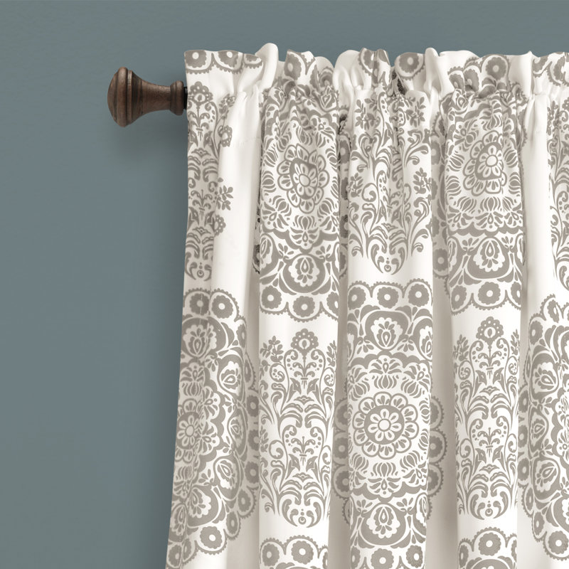 Evelyn Medallion Room Darkening Curtain Pair, Gray, 52"W x 84"L