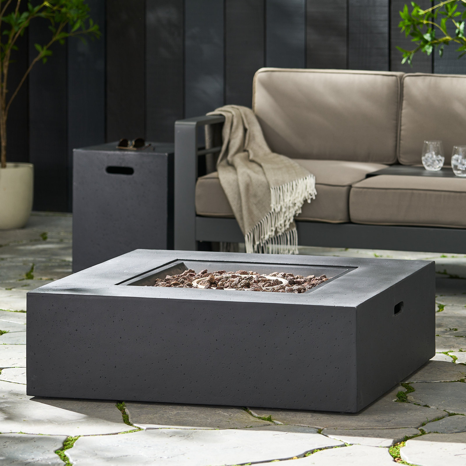 Fen Square Fire Pit Table, Dark Gray
