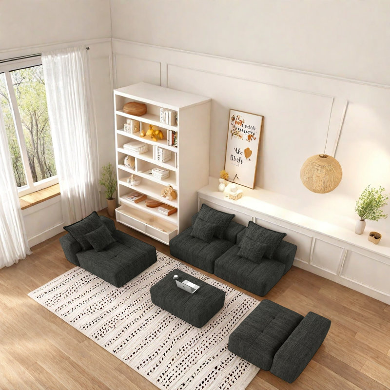 Canapé modulaire surdimensionné en chenille touffetée, sans assemblage requis, canapé modulaire personnalisable avec tissu mousseux doux, canapé de salon multi-combinaisons pour le salon