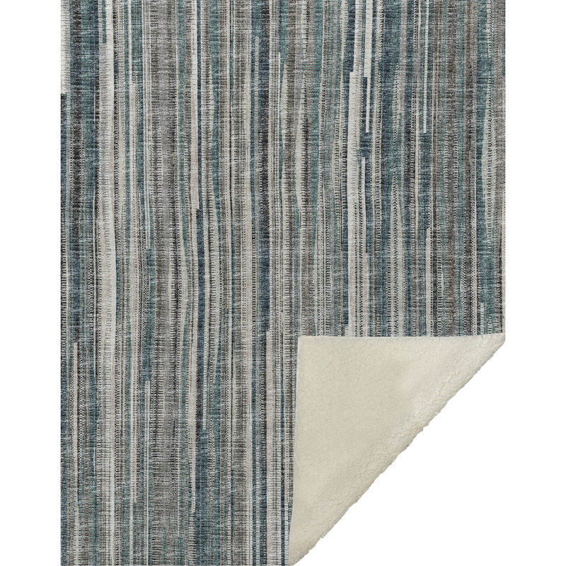 Jeté 50 po x 70 po en microfibre rayée ivoire et bleue