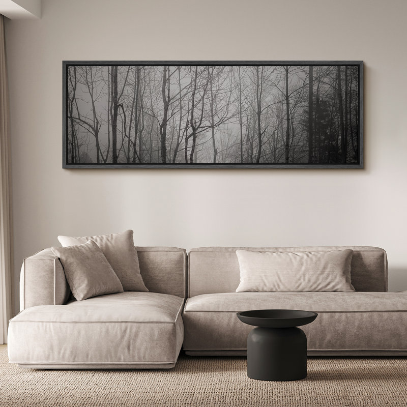 Nature paysage noir et blanc forêt brumeuse, reproduction d'art sur toile, H 20 po x l 60 po, Noir, noir, noir, noir