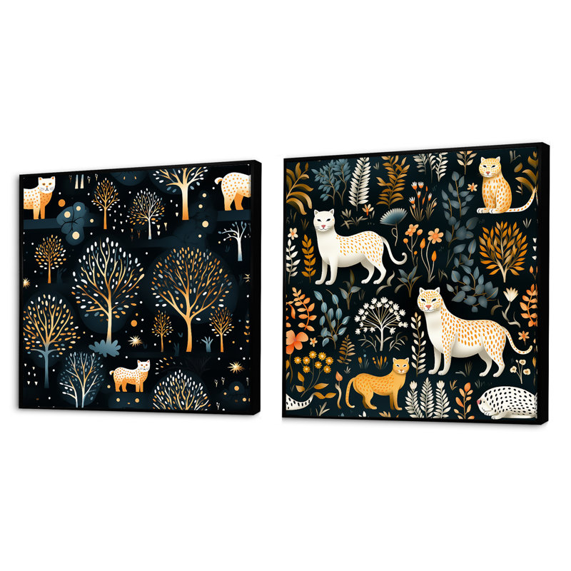 Ensemble de 2 animaux bleus, mystiques et mystiques, Cadre flottant noir, H 16 po x l 33 po