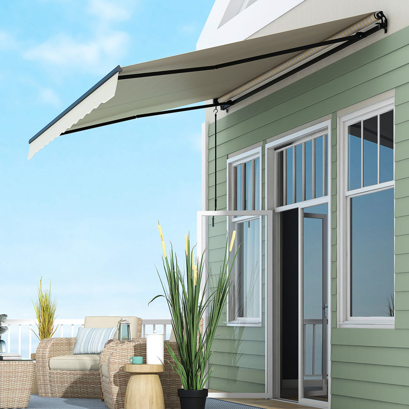 Auvent de jardin -, rétractable manuellement, 13 pi x 10 pi, manivelle rétractable beige et blanche 10 pi, tissu protégé