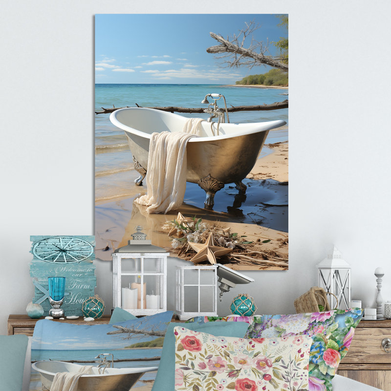 Baignoire côtière tranquillité - art mural en métal pour salle de bain, H 40 po x l 30 po x P 1,5 po