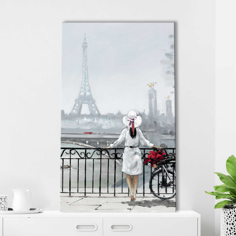 Dame à Paris - Peinture, Toile tendue, H 30 po x l 18 po x P 1 po