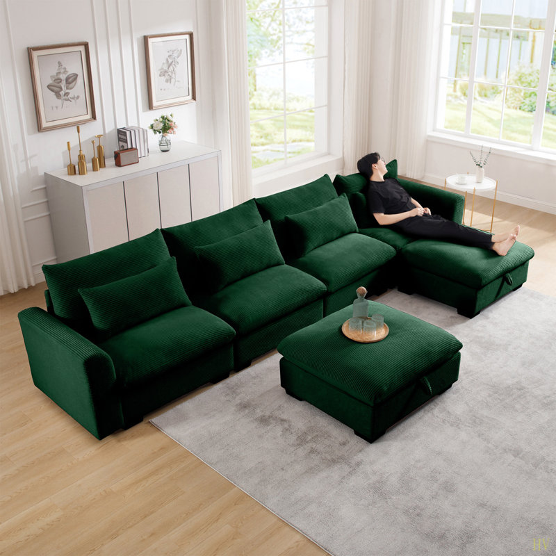 Canapés modulaires en velours côtelé Big Big, Velours côtelé vert