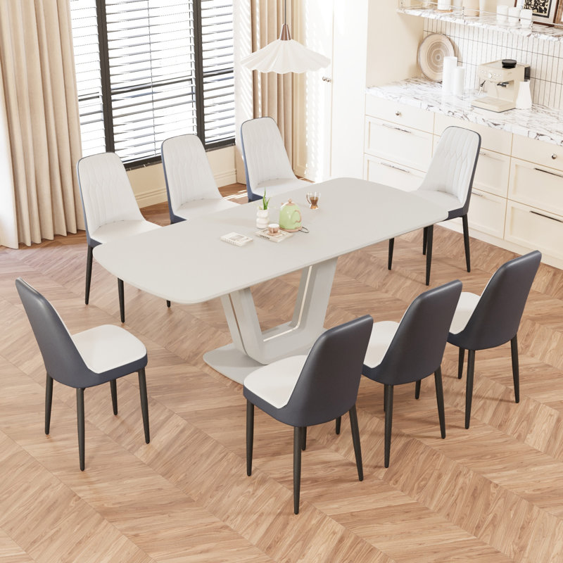 Ensemble de table de salle à manger extensible 62,99 à 78,74 po pour 2 à 8 personnes, Blanc/Noir