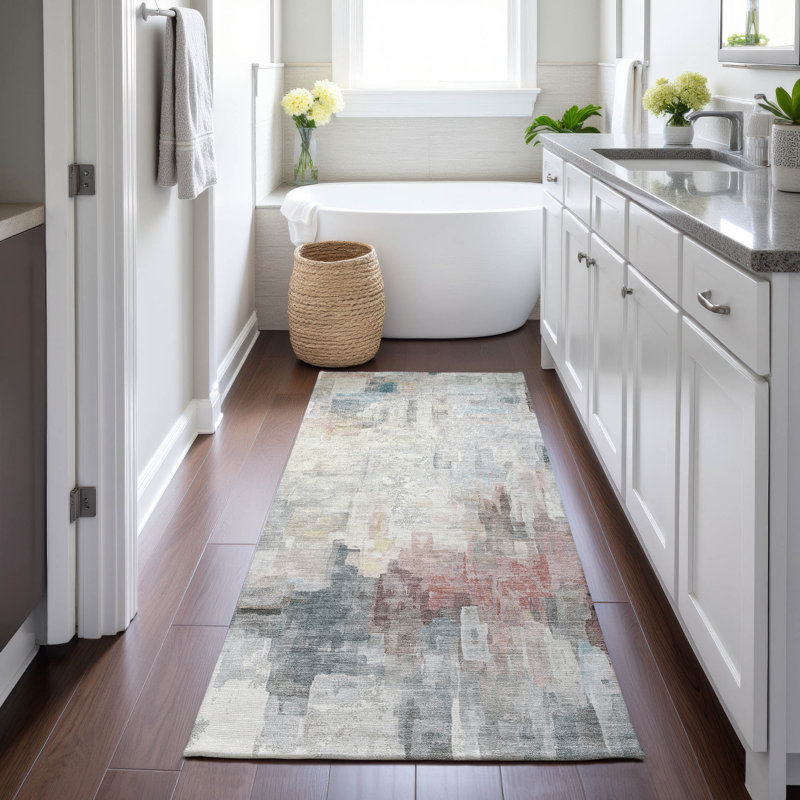 Machine Washable Indoor/Outdoor Chantille ACN2668 Abstract Rug, 2'3" x 7'6" Runner, Ivory
