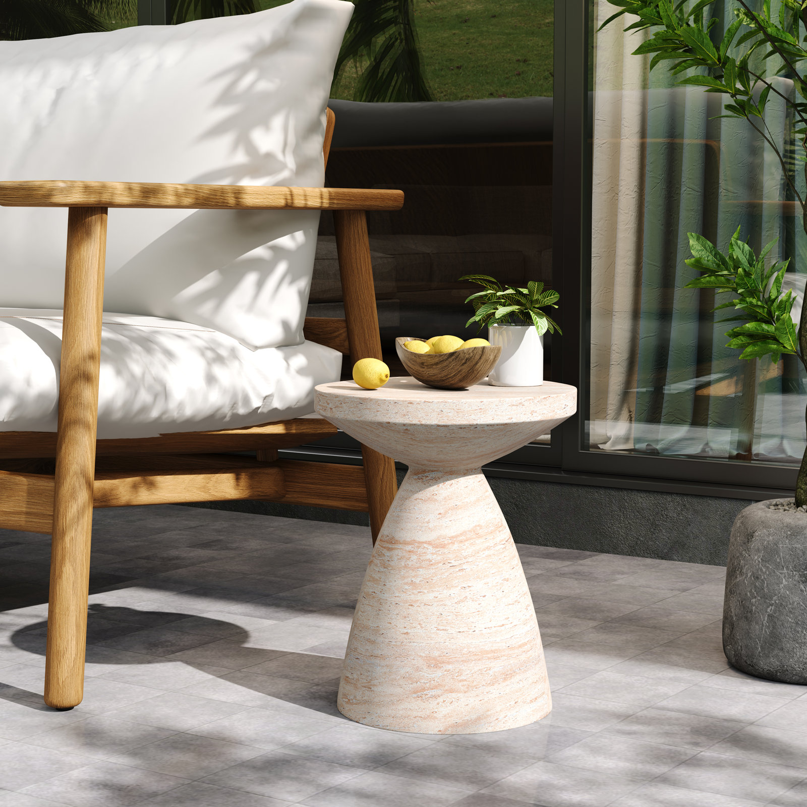 Jacqueline 18" Patio Side Table, Travertine